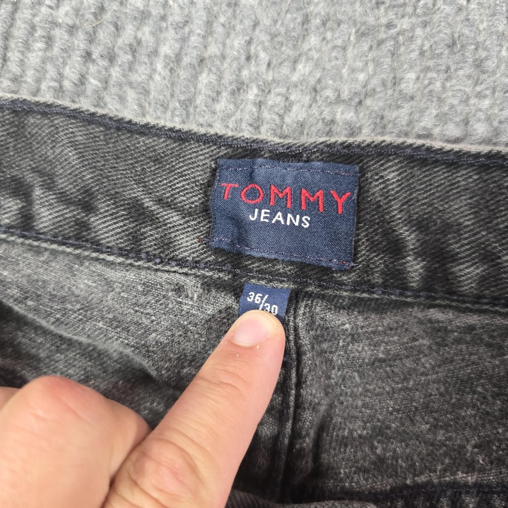 VTG Y2K Tommy Hilfiger Tommy Jeans Men 36x30 Gray Baggy Dark Wash Flag Patch - Picture 4 of 13